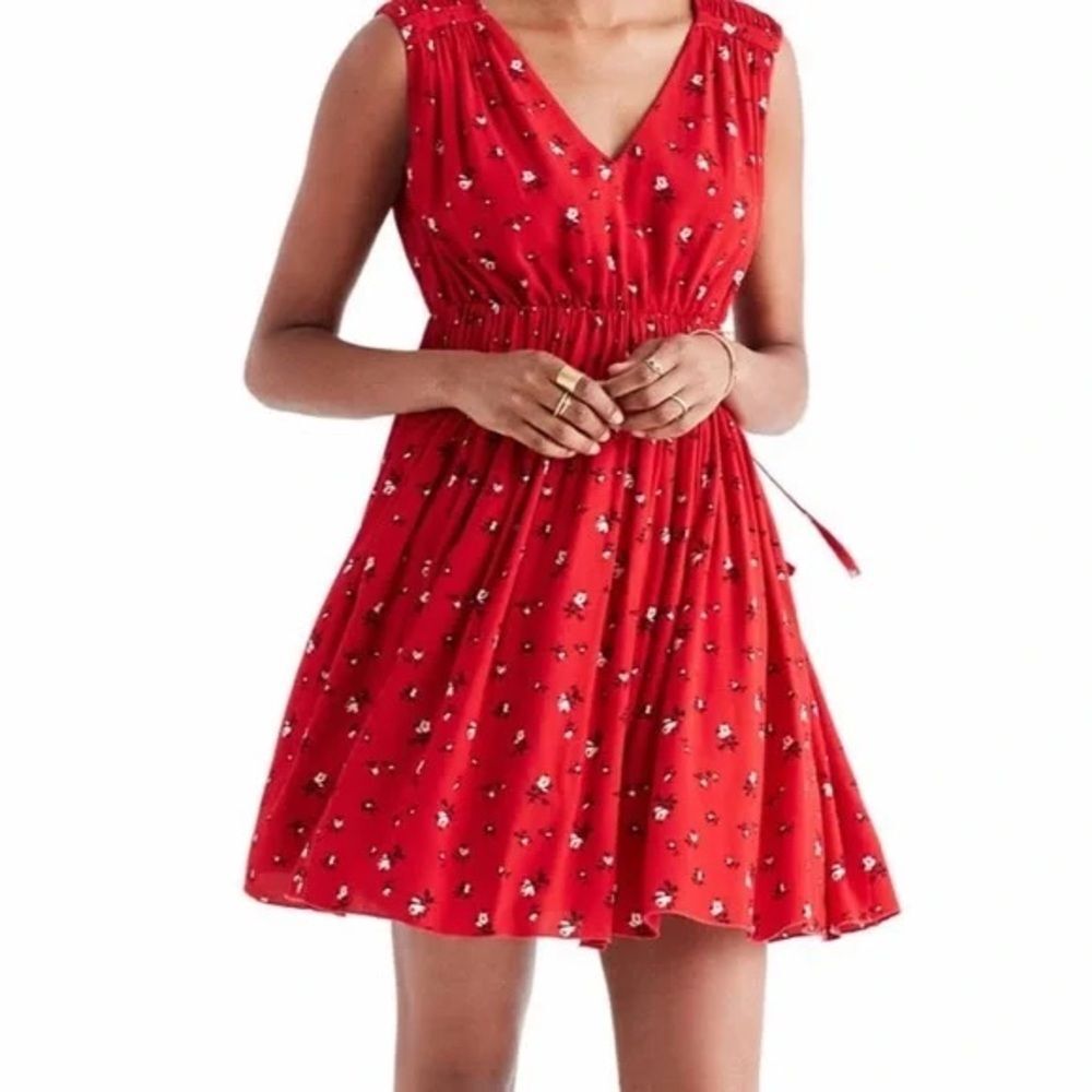 Madewell Magnolia Tie-Back Red Floral Dress Women's Size XS